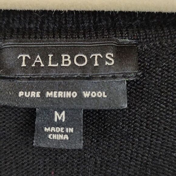 Talbot's Merino Wool Black Long Sleeve Cardigan with Gold Knot Buttons Size M - Picture 2 of 10